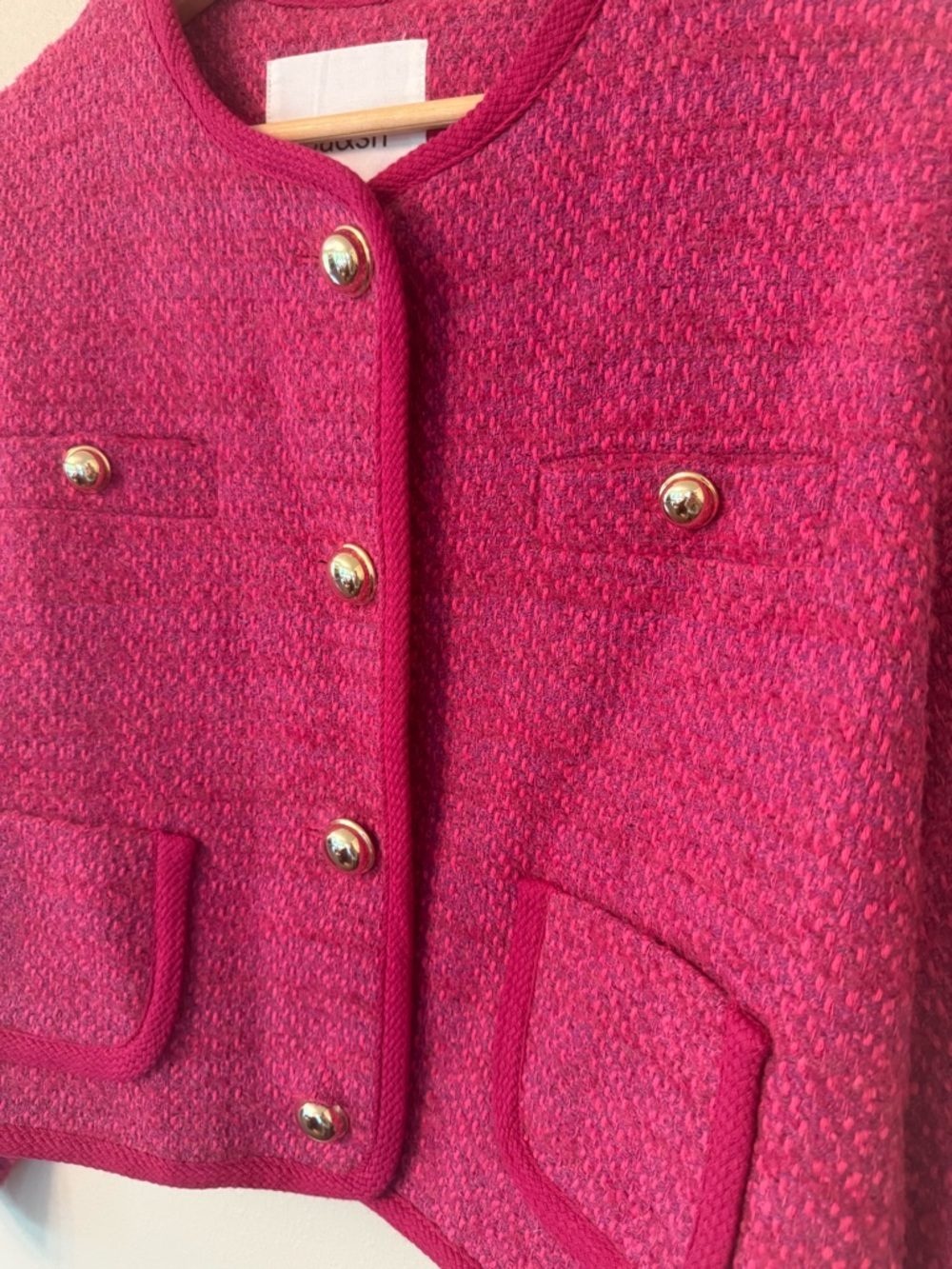 ba&sh Brittany Lady Jacket Pink Tweed Gold Button Cropped Size M - Picture 4 of 13